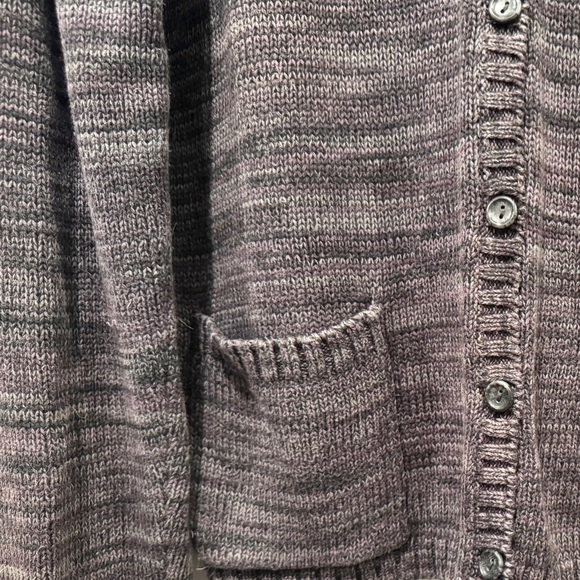Talbots Woven Grey Striped Button-Up Cotton Cardigan - Picture 4 of 13